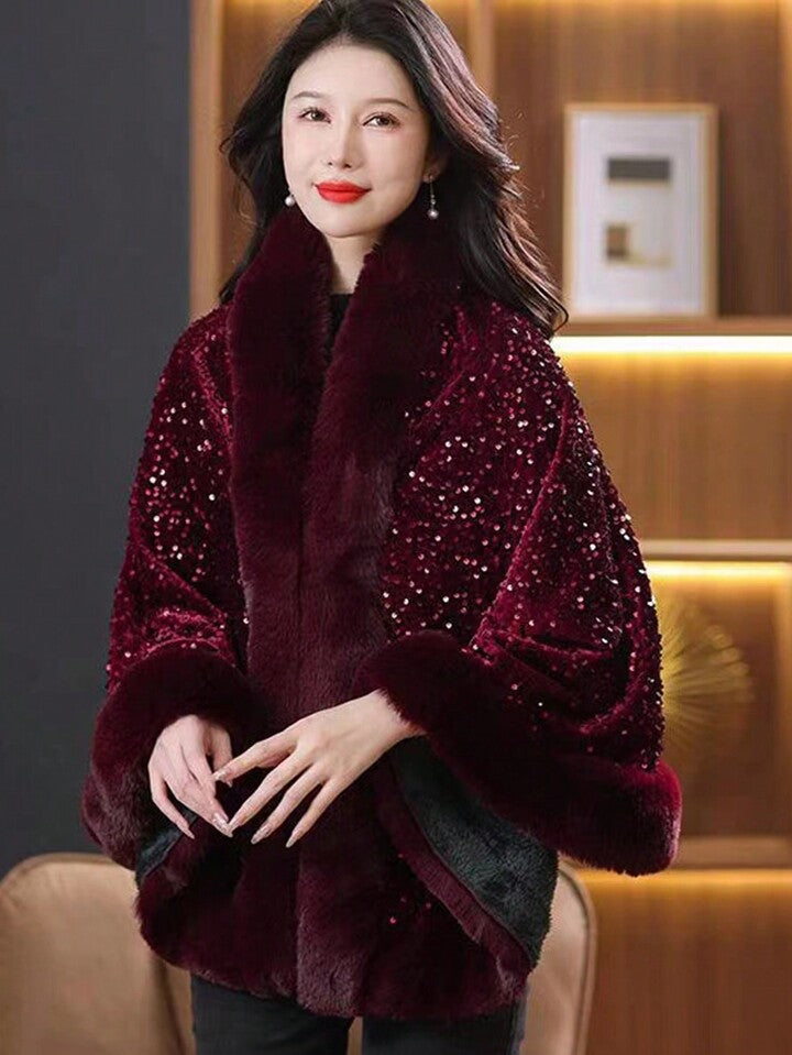 Iris Sequin wool shawl~ red