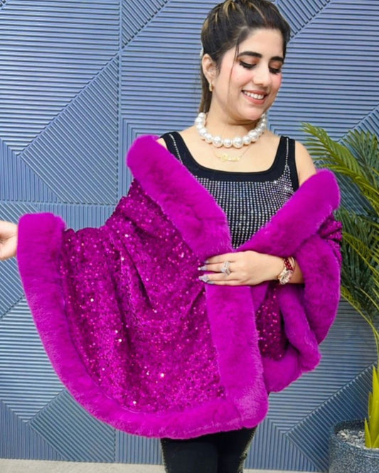 Iris sequin Wool Shawl~Pink