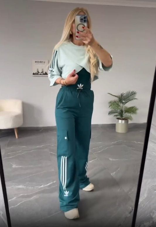 Adidas-Inspired Colorblock Cargo Co-ord Set