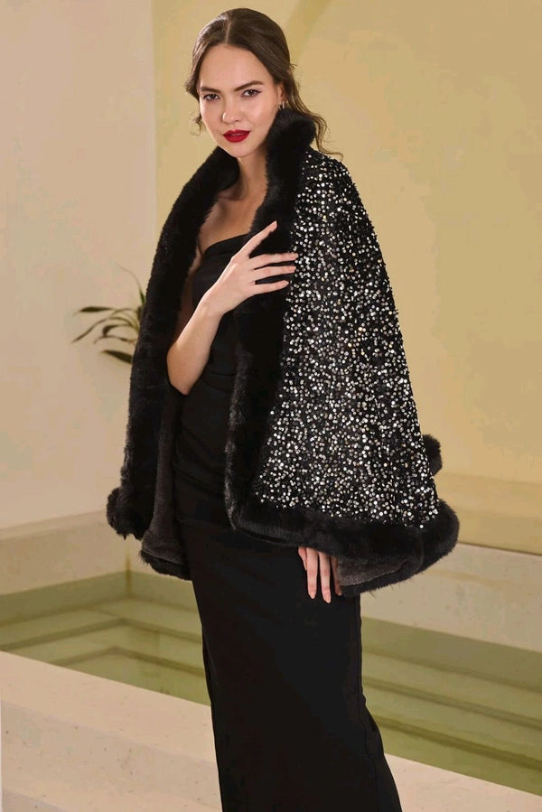 Iris Sequin Wool Shawl~ silver