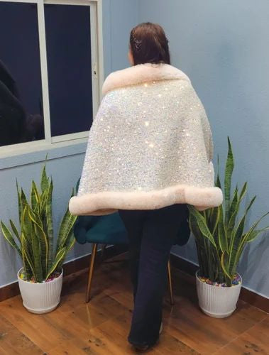 Iris sequin wool shawl~ white
