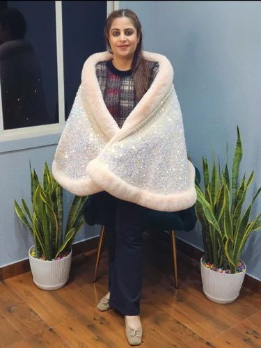 Iris sequin wool shawl~ white