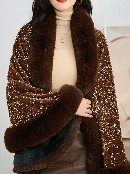 Iris Sequin wool shawl~Brown