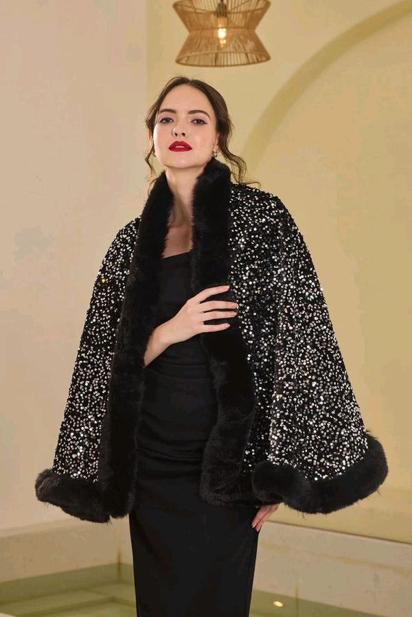 Iris  Sequin Wool Shawl~ silver