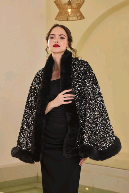 Iris  Sequin Wool Shawl~ silver