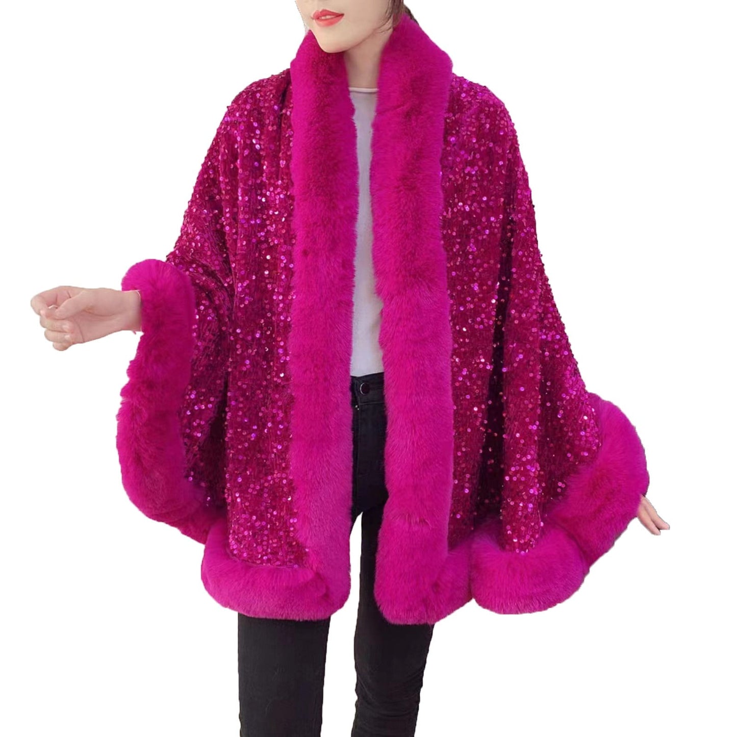 Iris sequin Wool Shawl~Pink