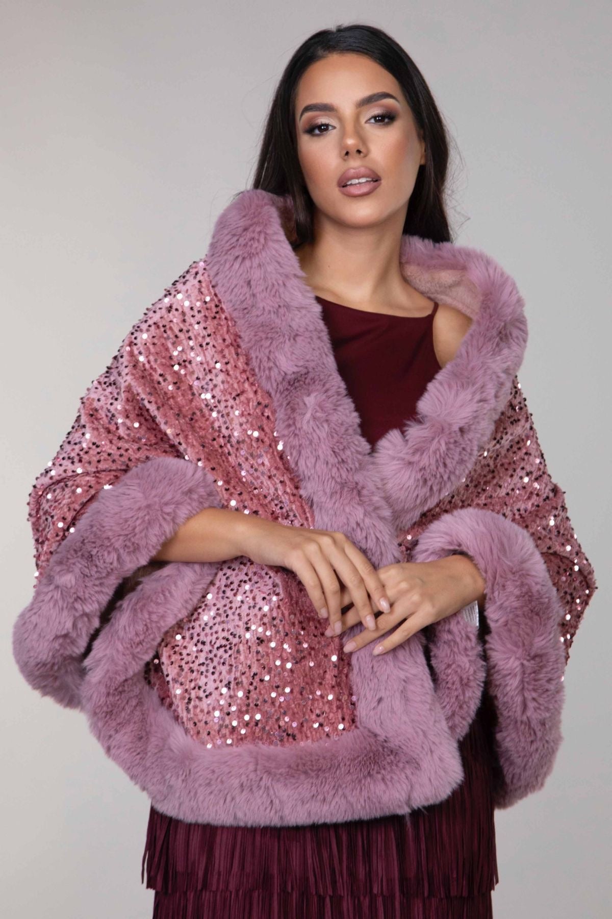 Iris Sequin Wool Shawl~Blush