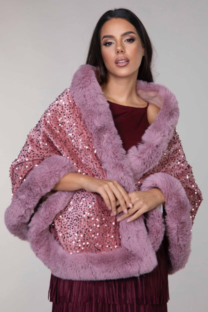 Iris Sequin Wool Shawl~Blush