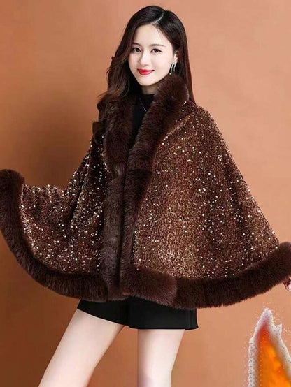 Iris Sequin wool shawl~Brown