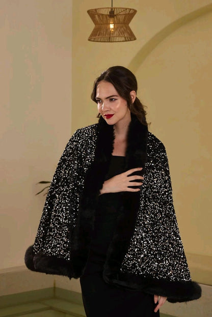 Iris  Sequin Wool Shawl~ silver