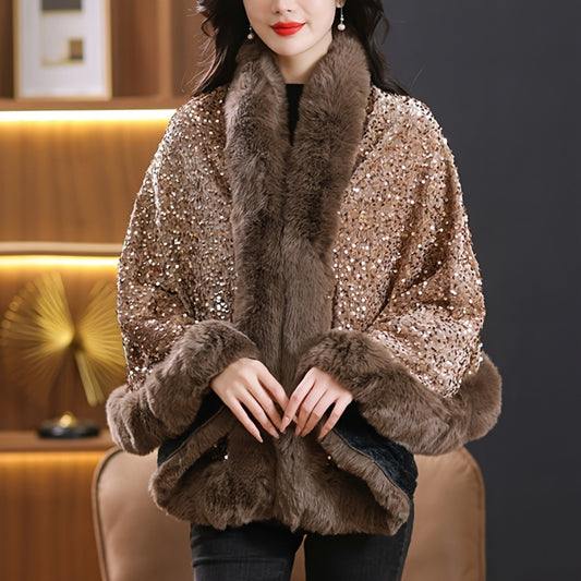 Iris Sequin Wool Shawl~Gold