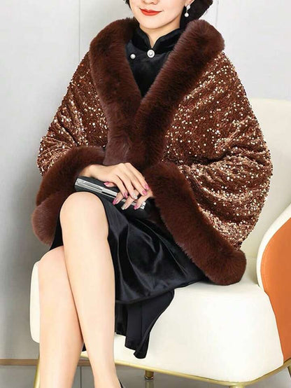 Iris Sequin wool shawl~Brown