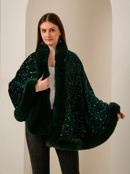 Iris  Sequin Wool Shawl~ Green