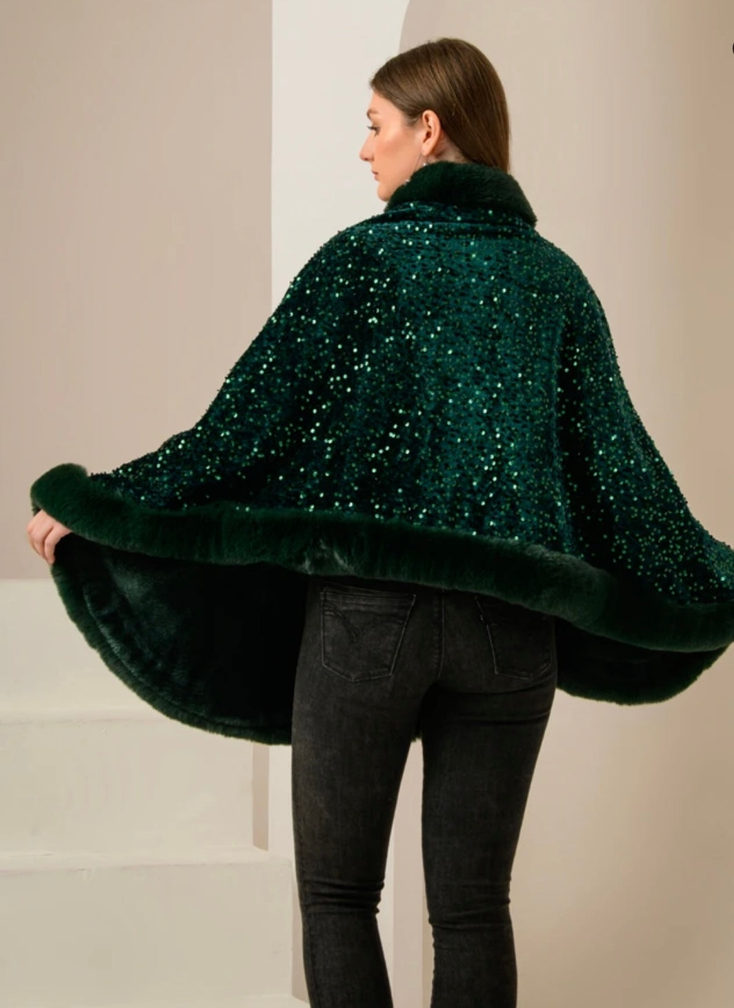 Iris  Sequin Wool Shawl~ Green