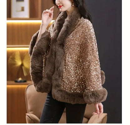 Iris Sequin Wool Shawl~Gold