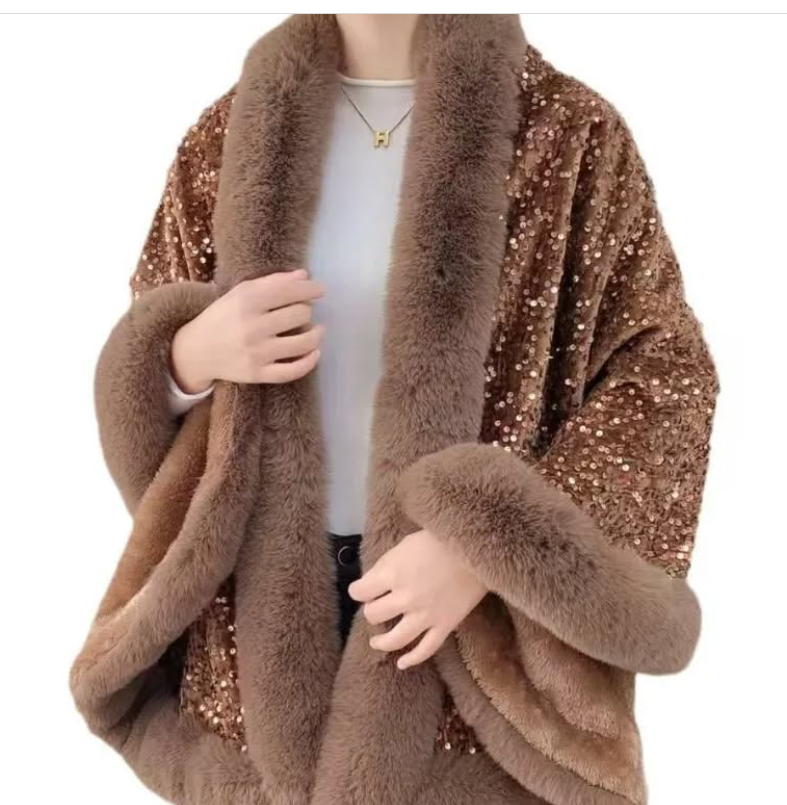 Iris Sequin Wool Shawl~Gold