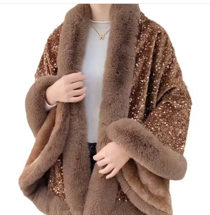 Iris Sequin Wool Shawl~Gold