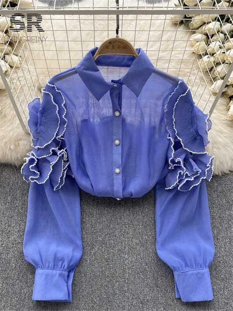 Pearl-Trim Ruffle Shirt