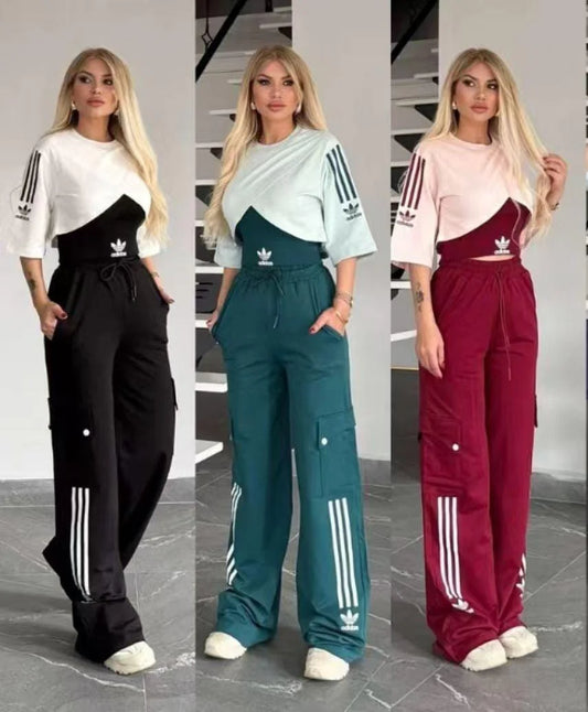 Adidas-Inspired Colorblock Cargo Co-ord Set